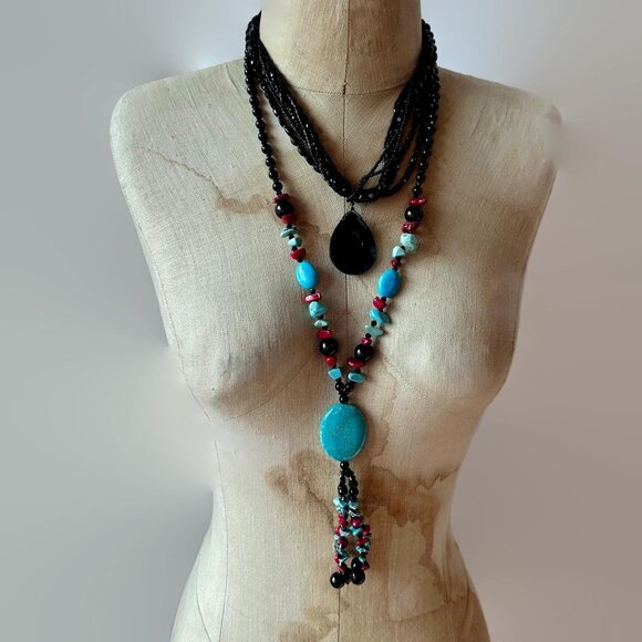 Jewelry - Necklace Lot, Boho Statement,Turquoise, Glass, Beaded,Black, Vintage, Collection